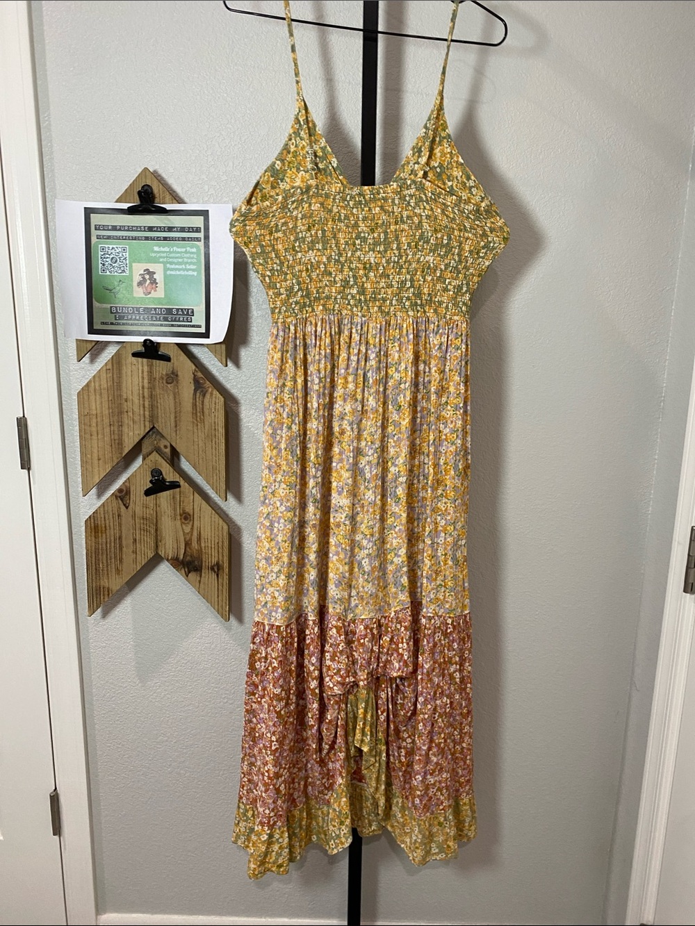 Angie Green and Yellow Floral Twist-Front Maxi Dress - Picture 5 of 6